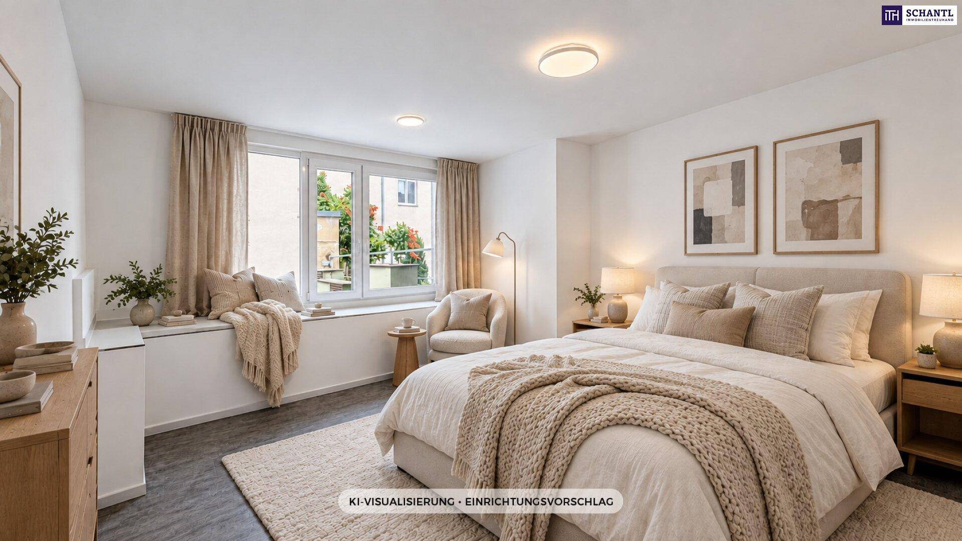 Schlafzimmer, KI-Visualisierung, Einrichtungsvorschlag