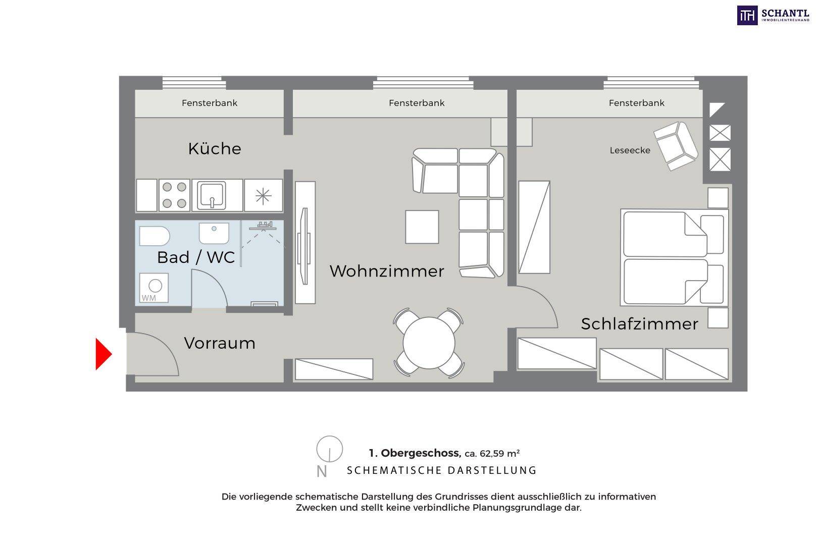 Grundriss Top 2, schematische Darstellung
