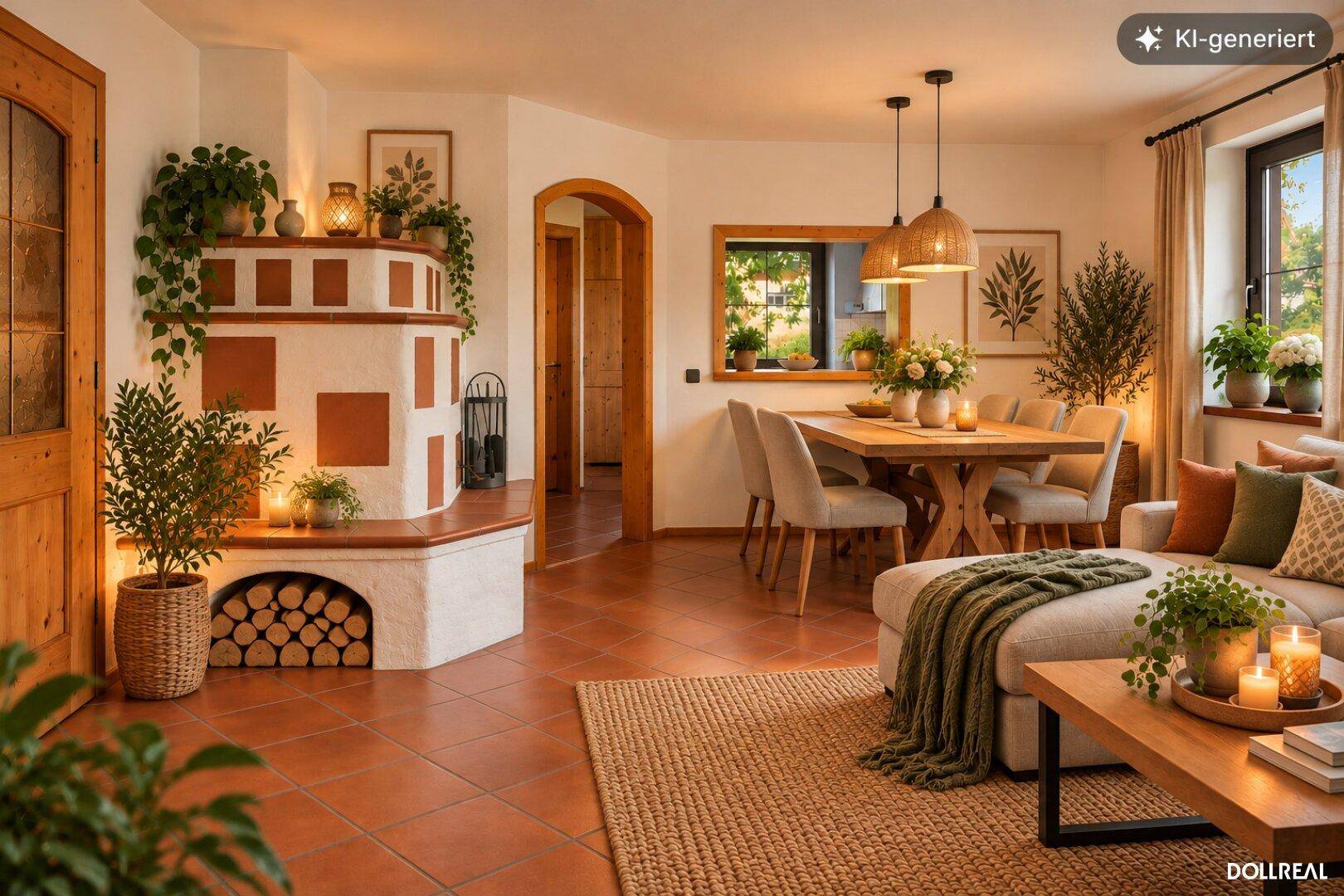 Wohnzimmer und Essbereich KI bearbeitet