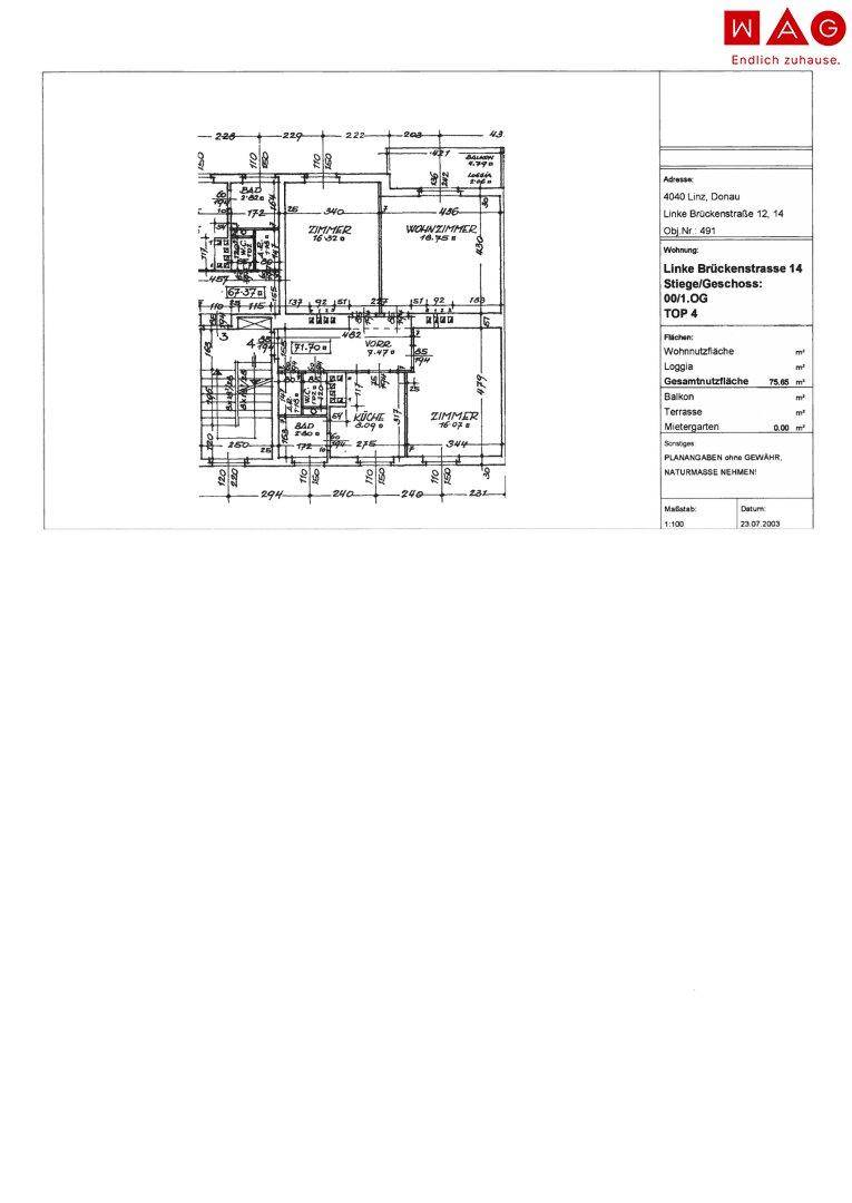 Detaillierter Grundriss der Wohnung mit Raumaufteilung und Maßangaben.