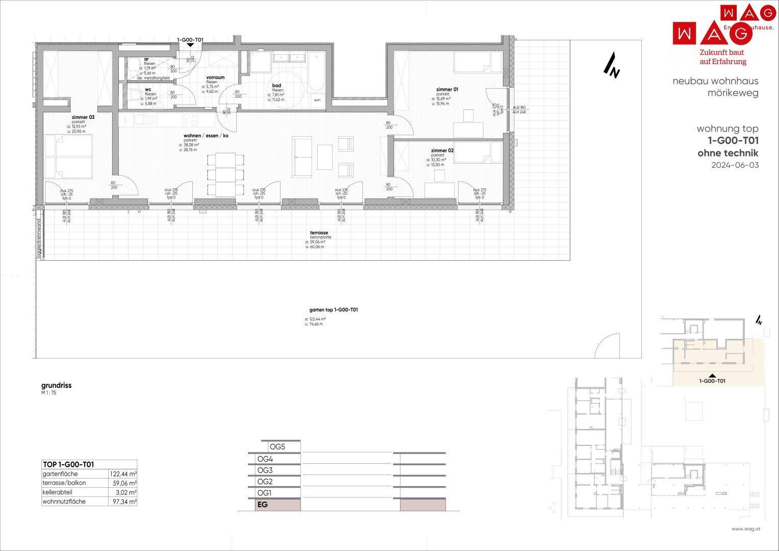 Technischer Grundriss einer Wohnung ohne Möblierung, mit detaillierten Maßen und Raumaufteilung.