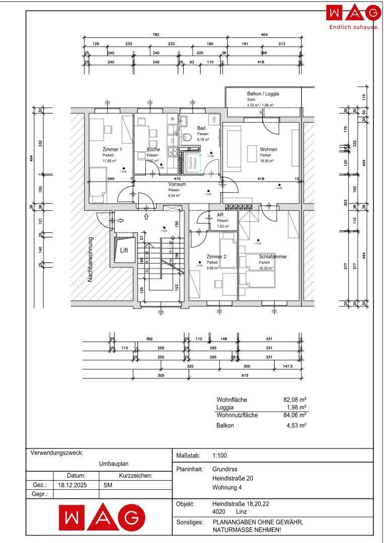 Wohnungsplan mit Maßen