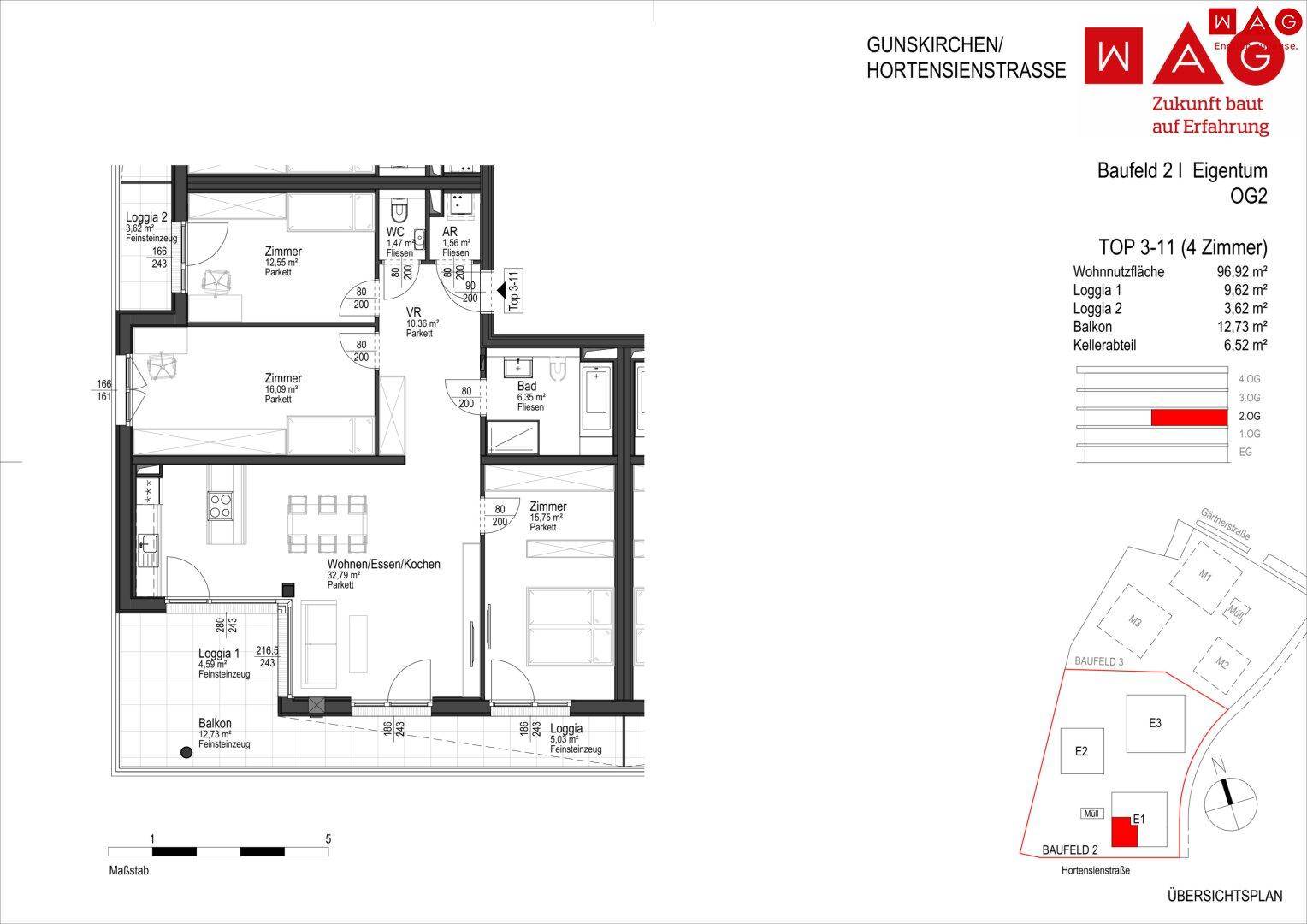 Wohnungsplan mit Maßen