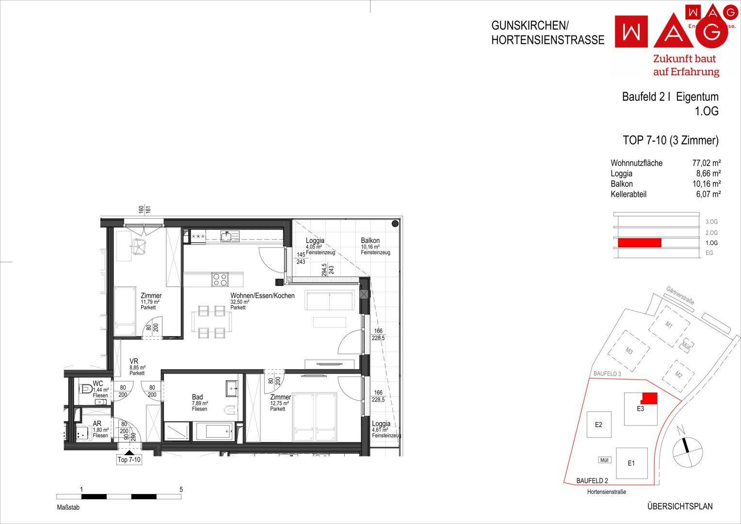 Wohnungsplan mit Maßen