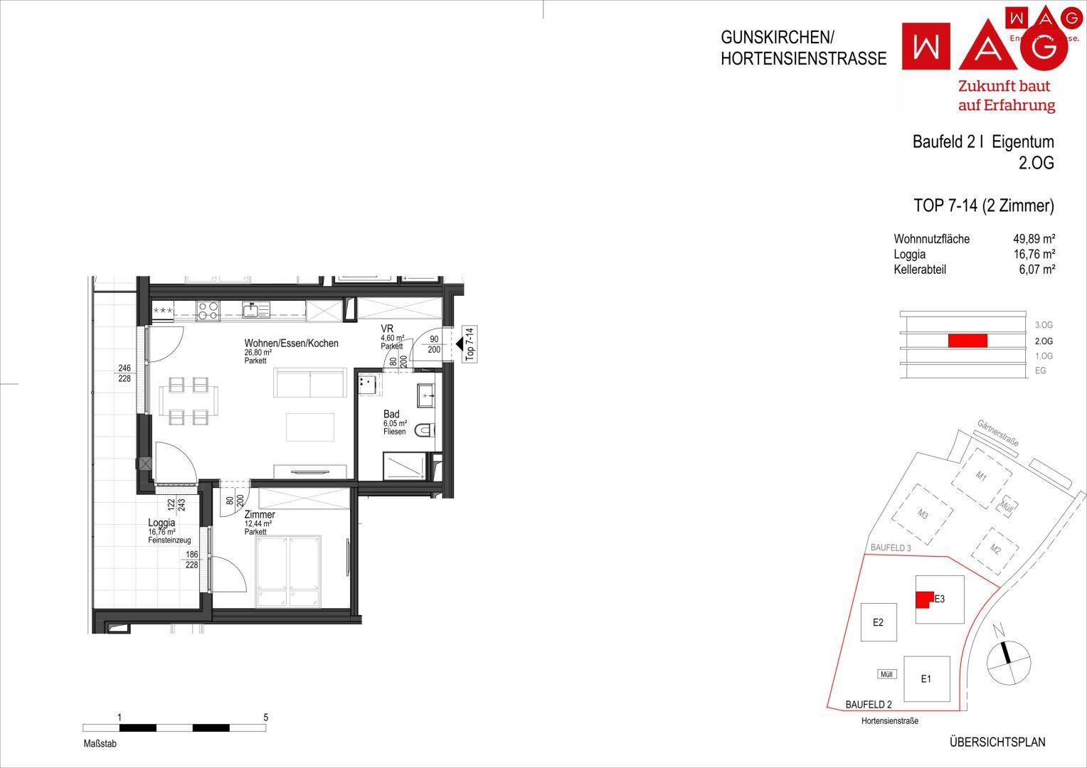 Wohnungsplan mit Maßen
