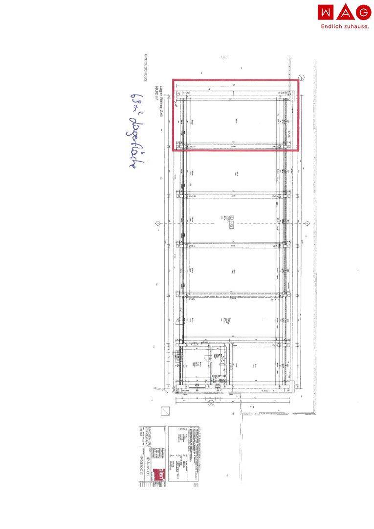 Detaillierter Grundrissplan eines Gebäudeteils mit eingezeichneten Flächen und Abmessungen.