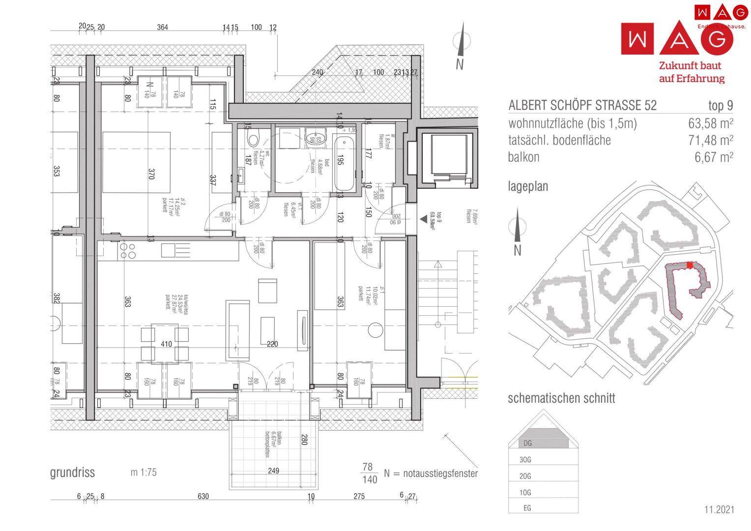 Detaillierter Grundriss der Wohnung mit Raumaufteilung und Flächenangaben.