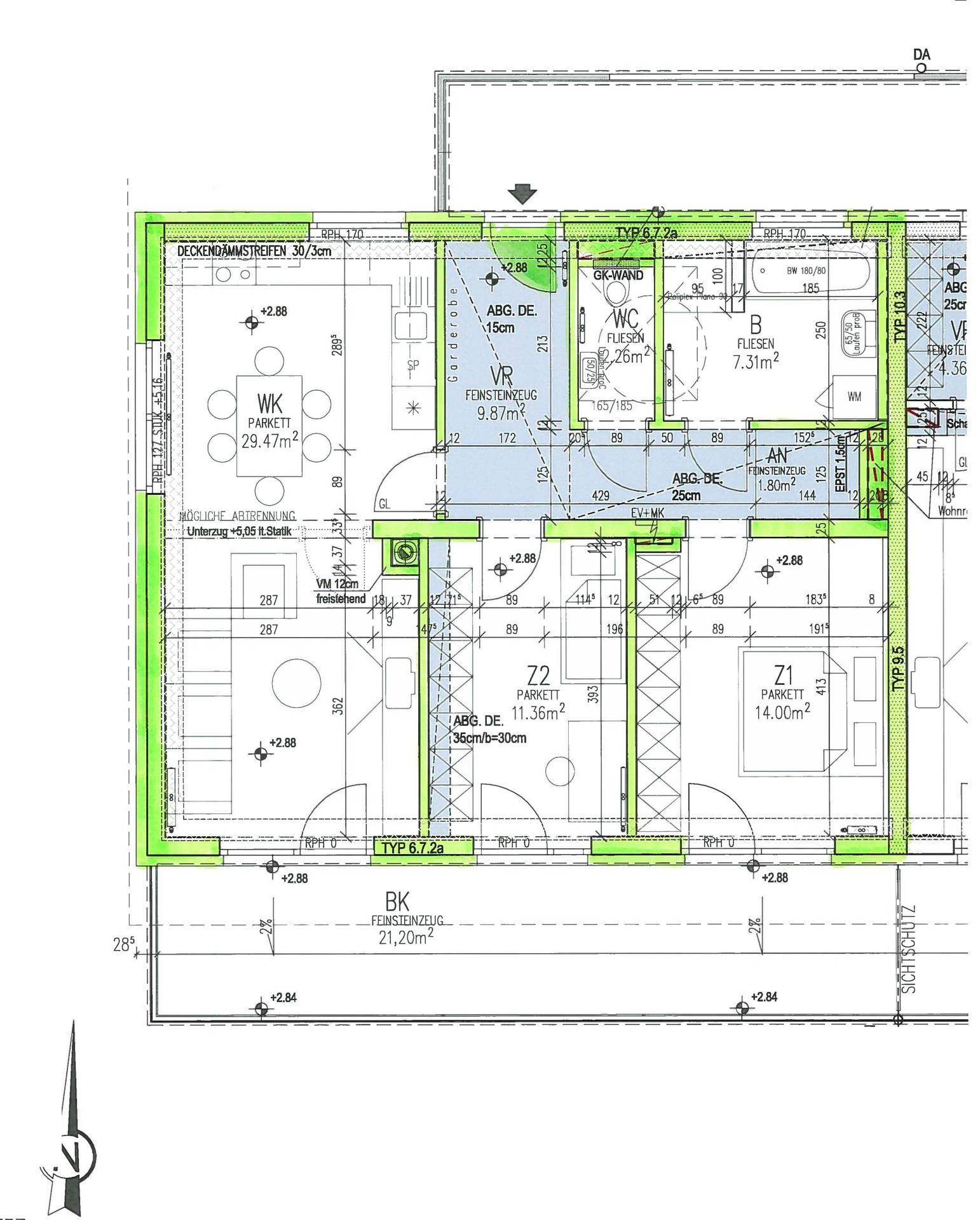 Sonnige - 3-Zimmer-Wohnung im Obergeschoss mit 21 m² großem Balkon - geförderte Miete ODER geförderte Miete mit Kaufoption - 3 Zimmer - Ansicht 2