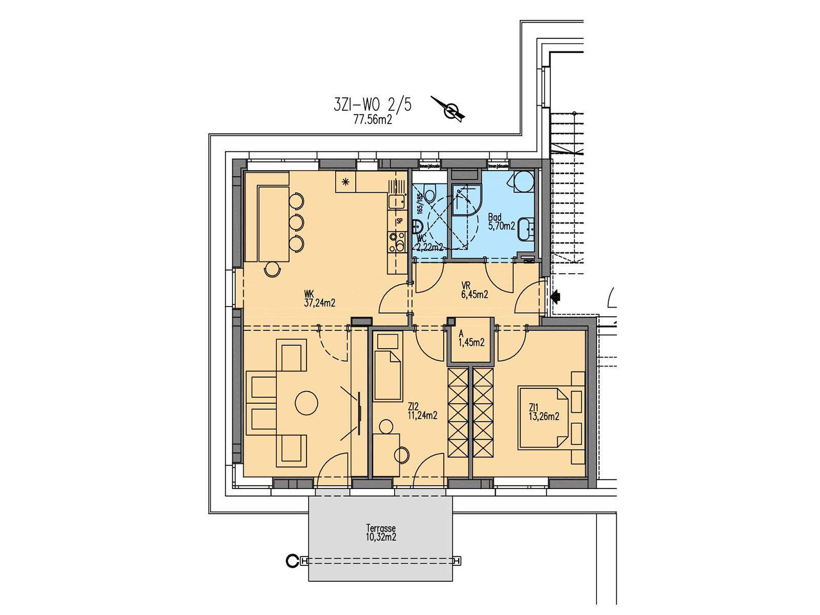 3-Zimmer- Wohnung im Erdgeschoss mit Einbauküche - geförderte Miete - 3 Zimmer - Ansicht 2