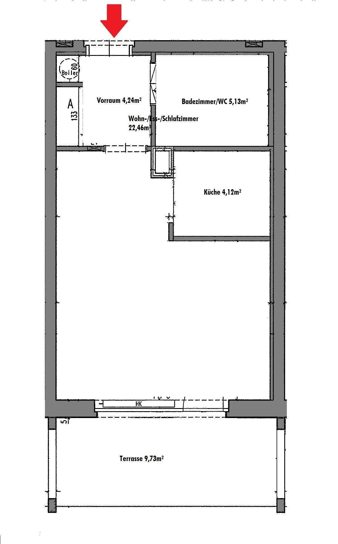 1-Zimmer-Wohnung im Erdgeschoss mit Terrasse - geförderte Miete - 1 Zimmer - Ansicht 2