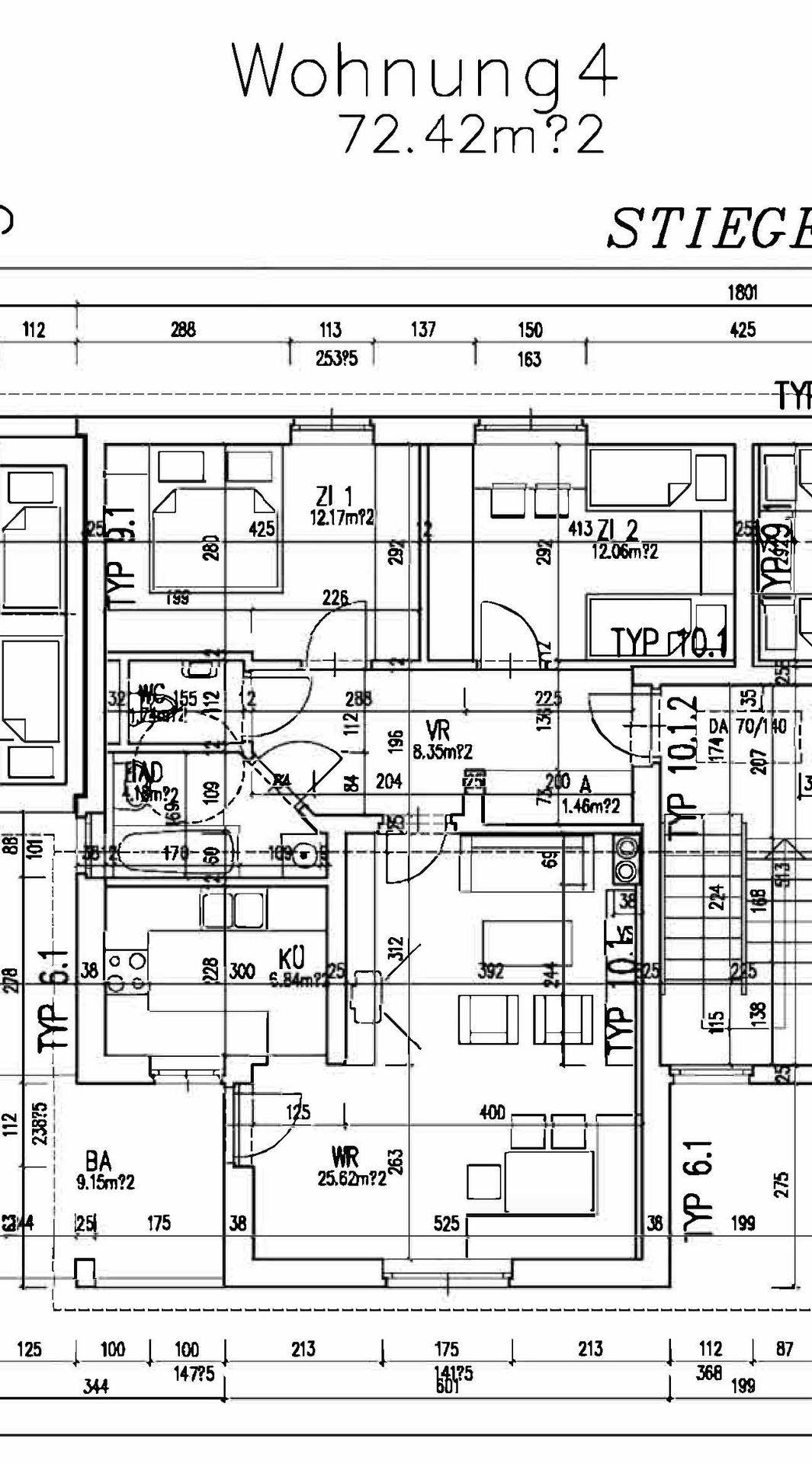 Detaillierter Grundriss einer Wohnung mit 72.42m² und funktionaler Raumaufteilung.