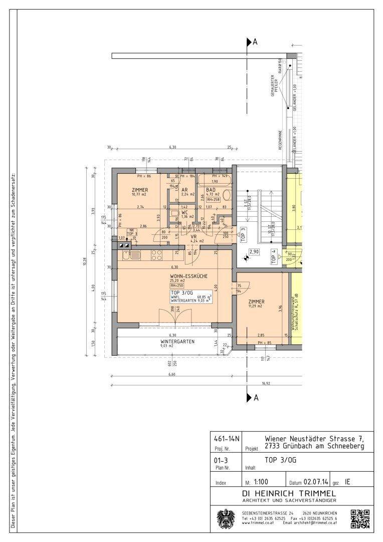 Grundriss der Wohnung mit Wohn-Essbereich, Zimmern und Wintergarten.