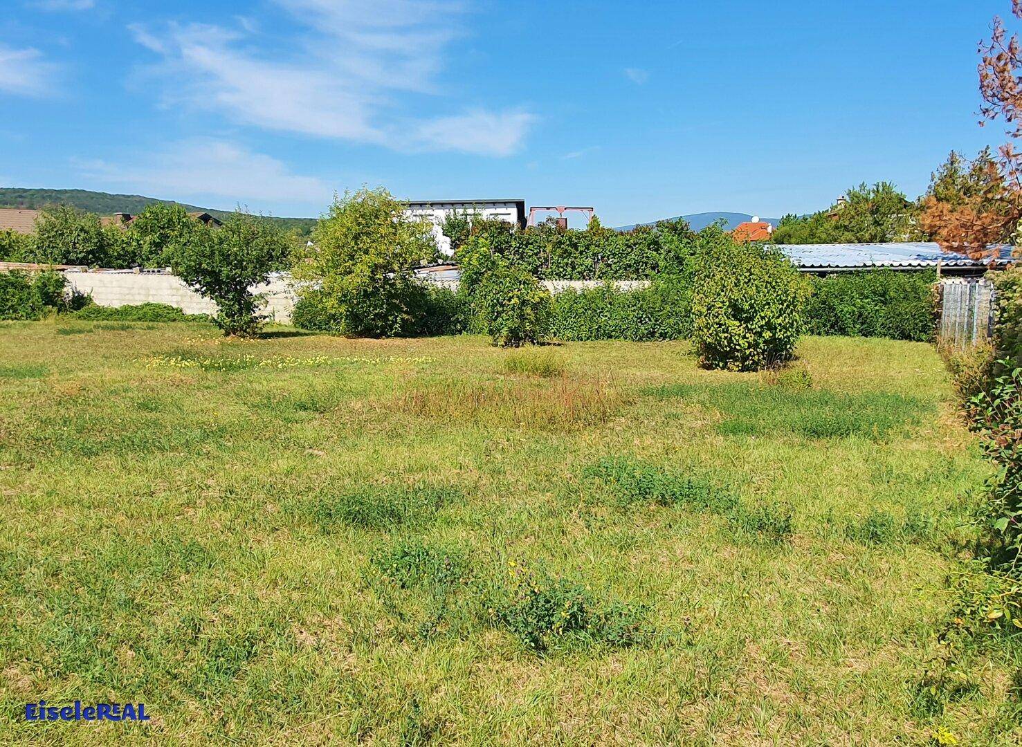 Unbebautes Grundstück mit natürlicher Vegetation und Blick auf die umliegende Landschaft und Hügel.