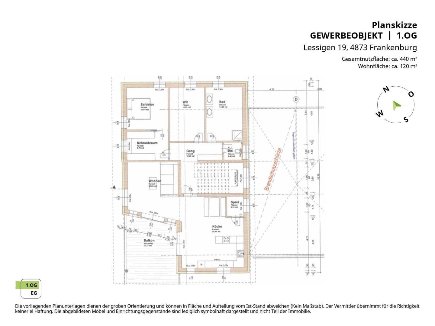 Planskizze 1.OG Betriebswohnung