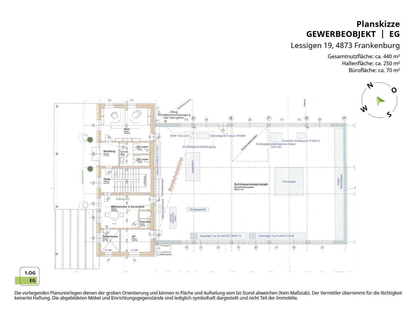 Planskizze Büro EG + Halle