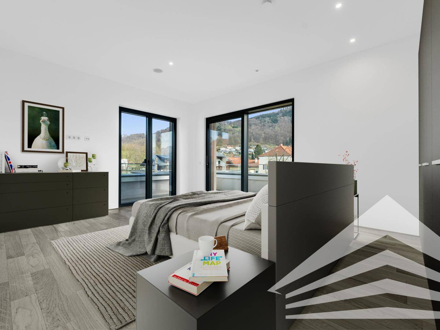 Schlafzimmer mit Möblierungsvorschlag