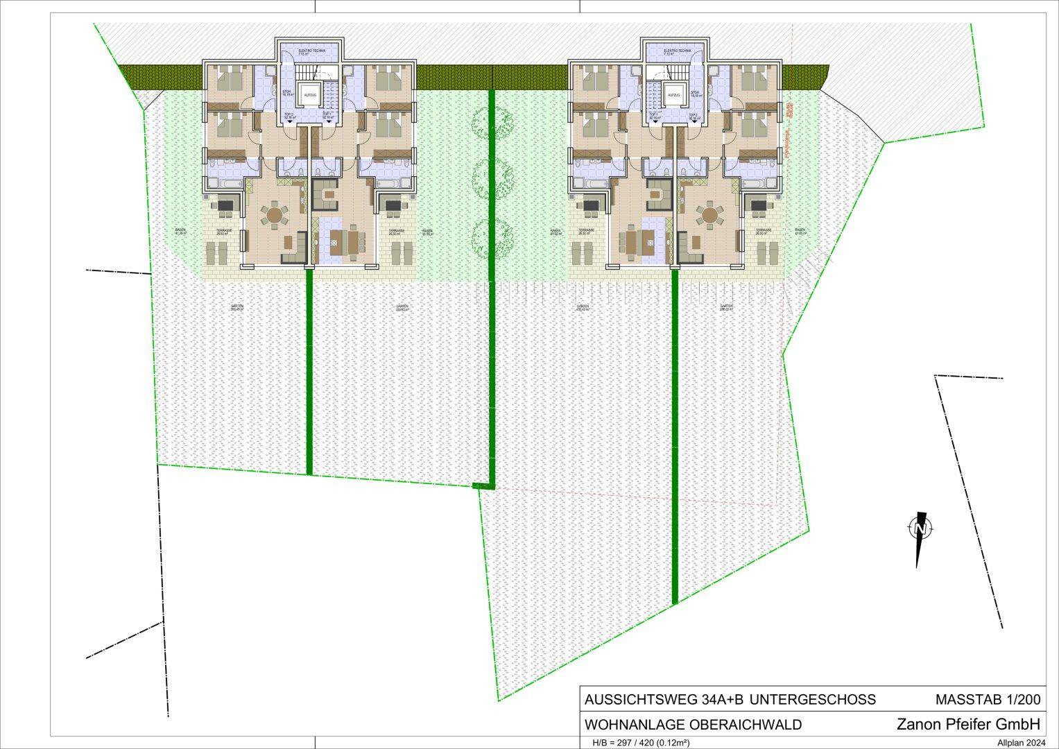 Grundriss – Vier Gartenwohnungen