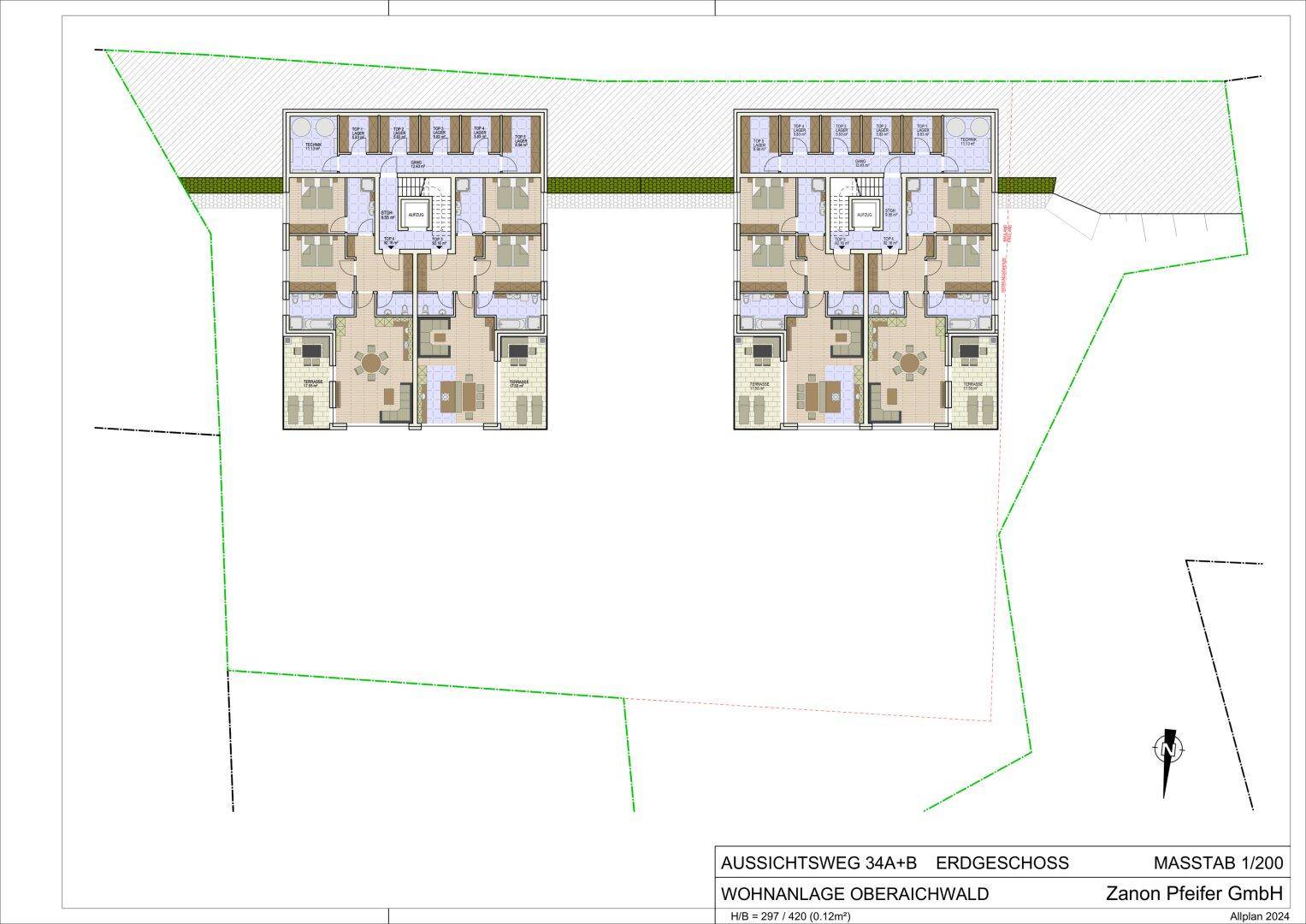 Grundriss – 4 Terrassenwohnungen