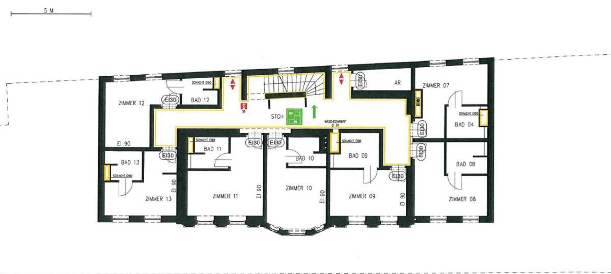 Grundriss des zweiten Obergeschosses mit weiteren Zimmern und Bädern.