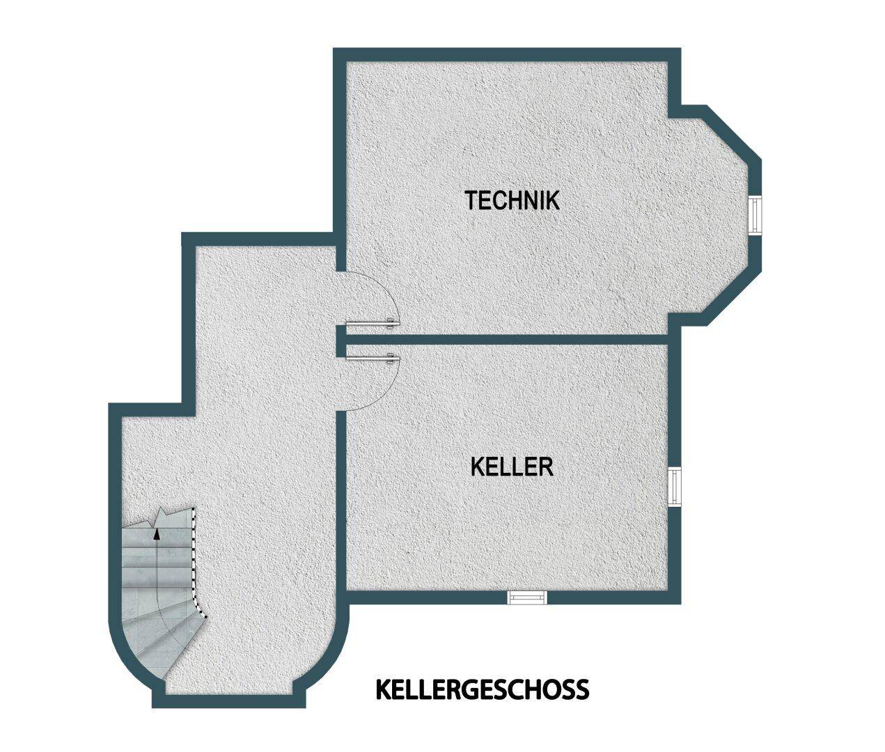 Grundriss des Kellergeschosses mit Technikraum und zusätzlichen Abstellflächen.
