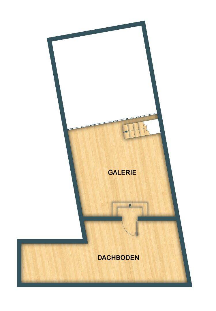 Grundriss des Dachgeschosses mit Galeriebereich und zusätzlichem Dachbodenraum.