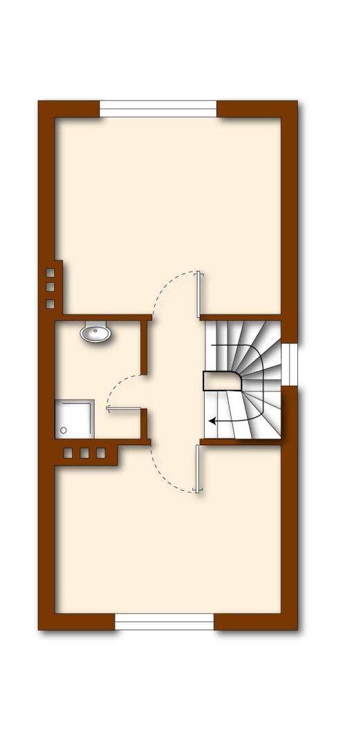 Grundriss des ersten Obergeschosses mit Treppe und separatem WC.