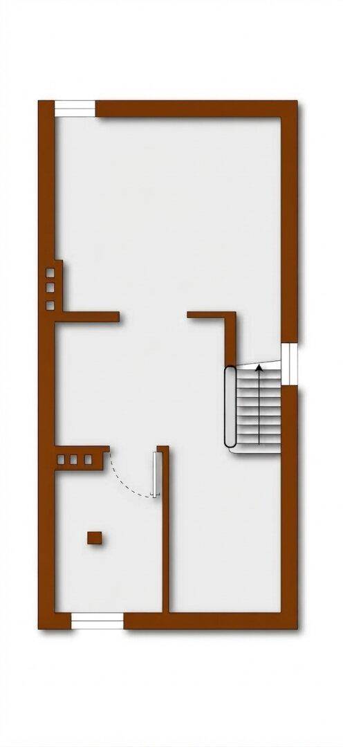 Grundriss des Kellergeschosses mit Treppe und Abstellraum.