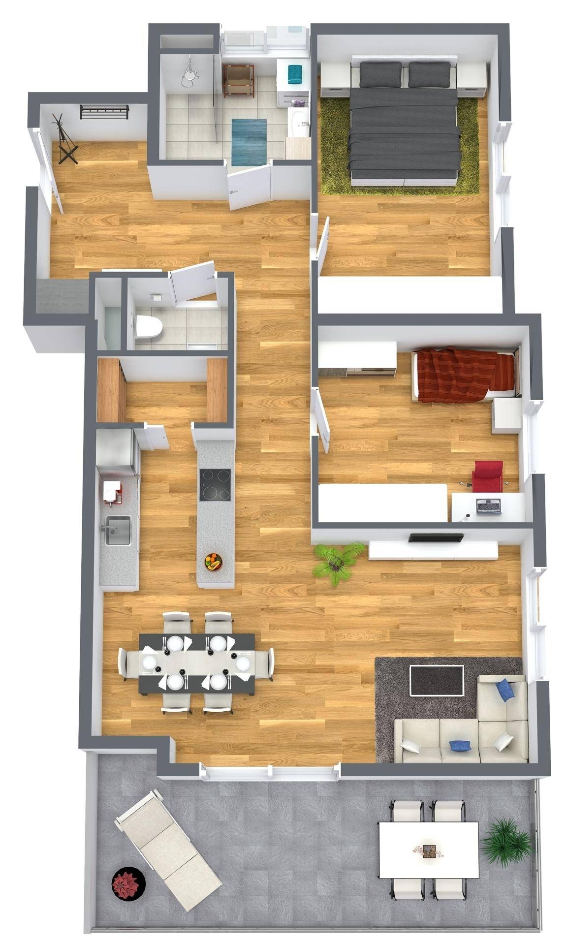 Grundriss 3D - TOP B6 (unverbindliche Visualisierung)