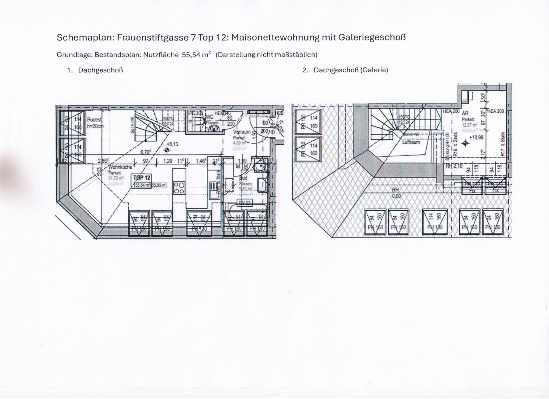 Grundriss einer Maisonettewohnung mit Galeriegeschoss, zeigt die Aufteilung auf zwei Ebenen.