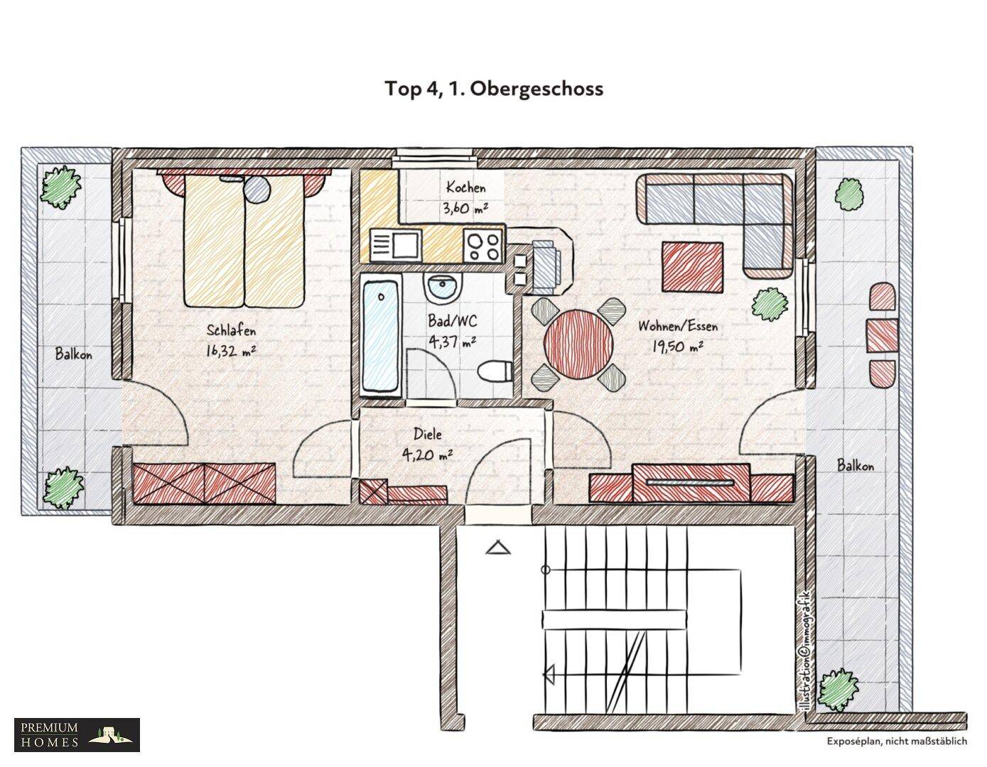 Alpbach - 2 Zimmer Wohnung im 1. OG mit 2 Balkone- Grundriss