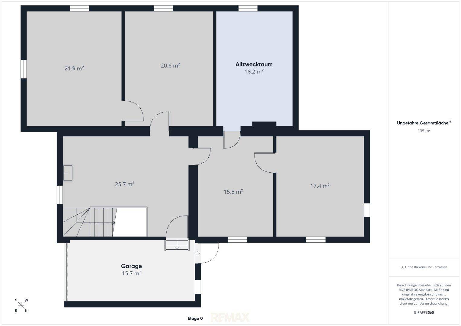 Grundriss des Erdgeschosses mit Garage, Allzweckraum und weiteren Zimmern.