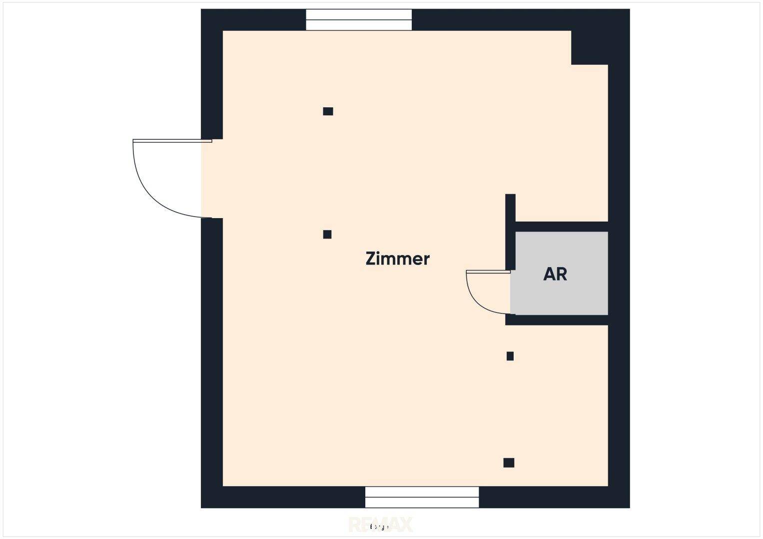 Grundriss eines Zimmers mit angrenzendem Abstellraum.