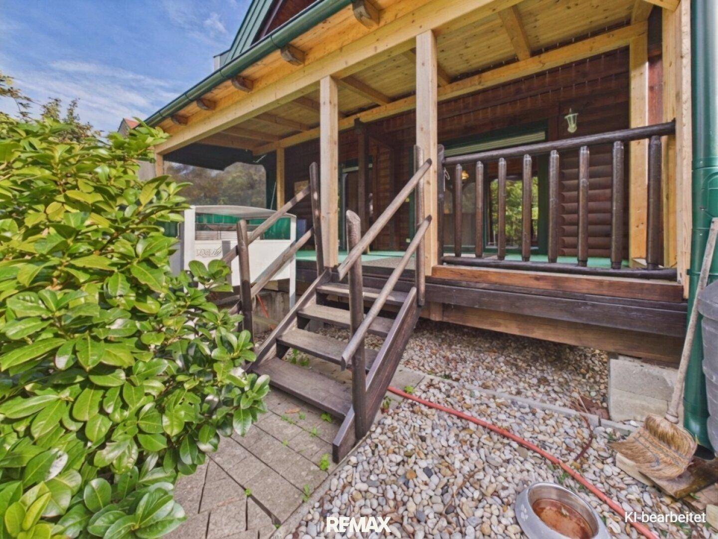Blockhaus Eingang Garten