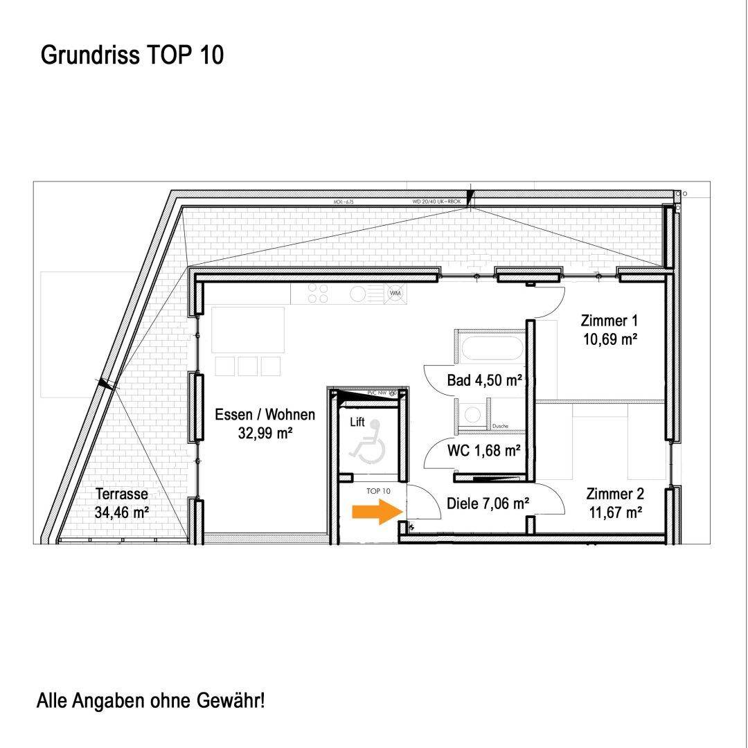 Grundriss Schema, 3-Zimmer Penthouse Kufstein