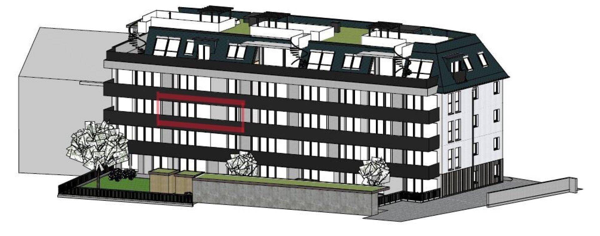 Visualisierte Lage 2.OG Top 7A , Wohnbauprojekt Pro20+ Kufstein