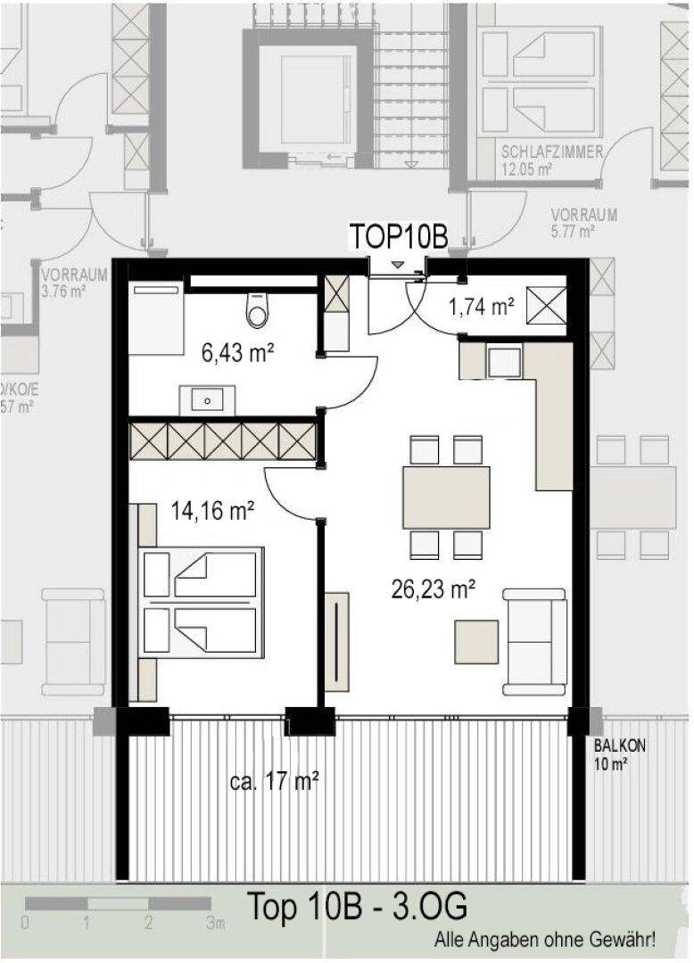 Grundriss 3.OG Top 10B, Wohnbauprojekt Pro20+ Kufstein