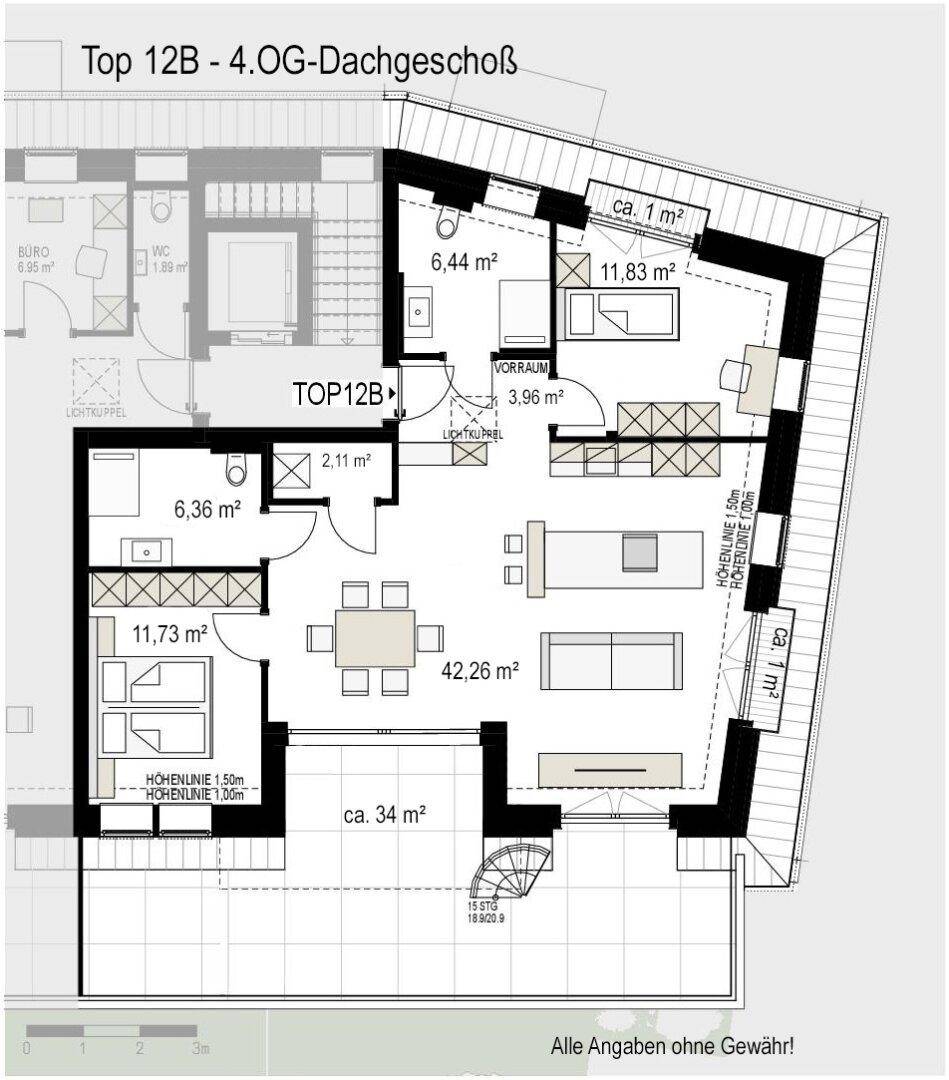 Grundriss 4.OG Top 12B , Wohnbauprojekt Pro20+ Kufstein