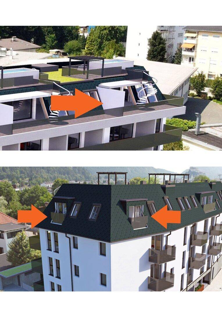 Dachterrasse und Gaubenbalkone Top 12B