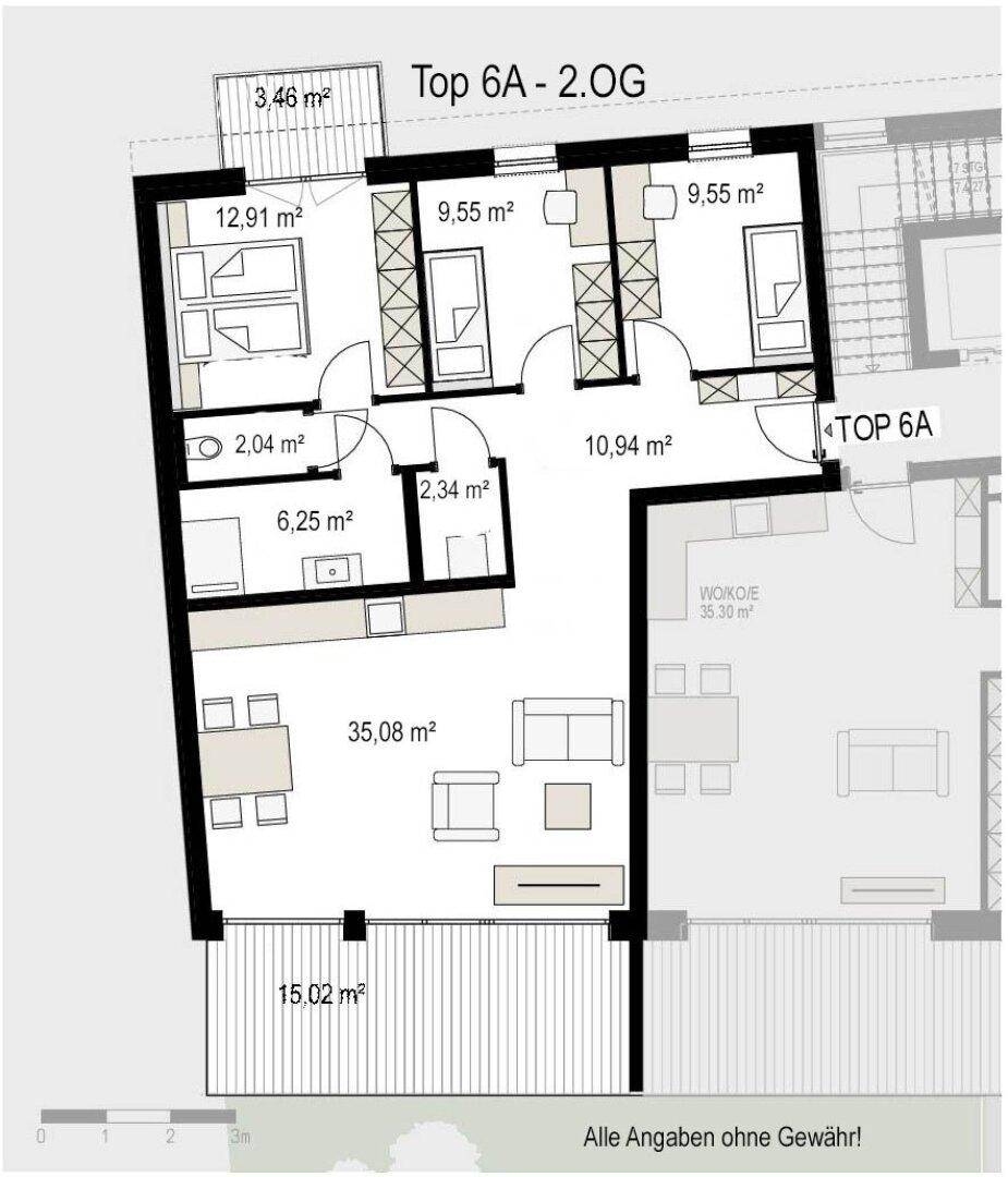 Grundriss 2.OG Top 6A , Wohnbauprojekt Pro20+ Kufstein