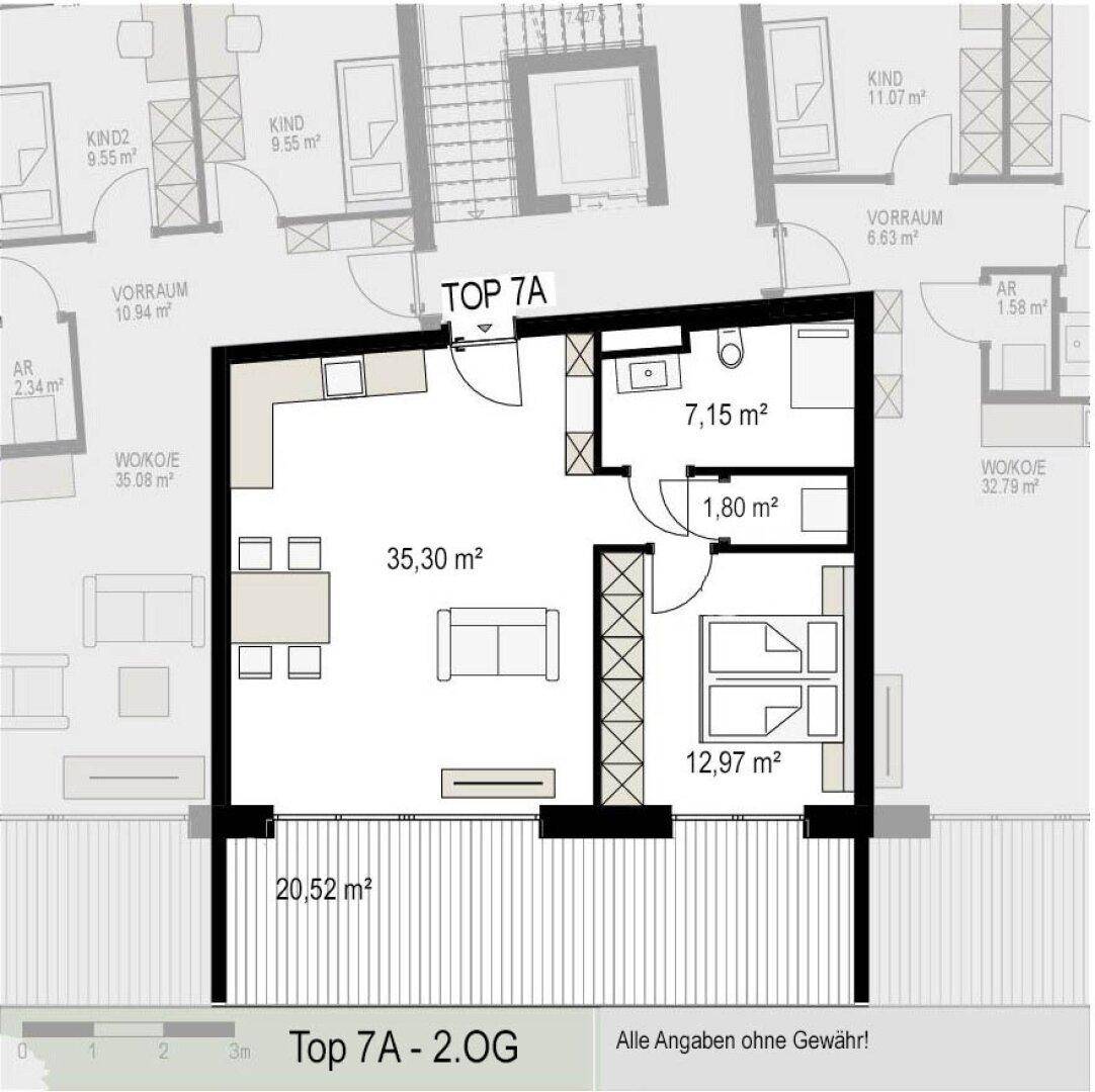 Grundriss 2.OG Top 7A , Wohnbauprojekt Pro20+ Kufstein