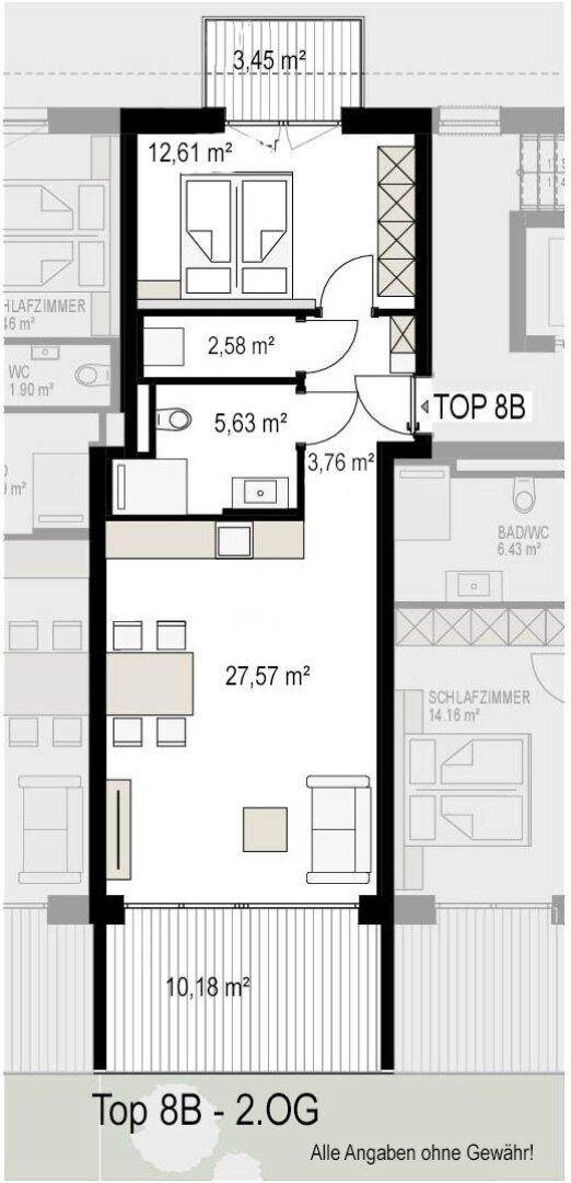 Grundriss 2.OG Top 8B, Wohnbauprojekt Pro20+ Kufstein