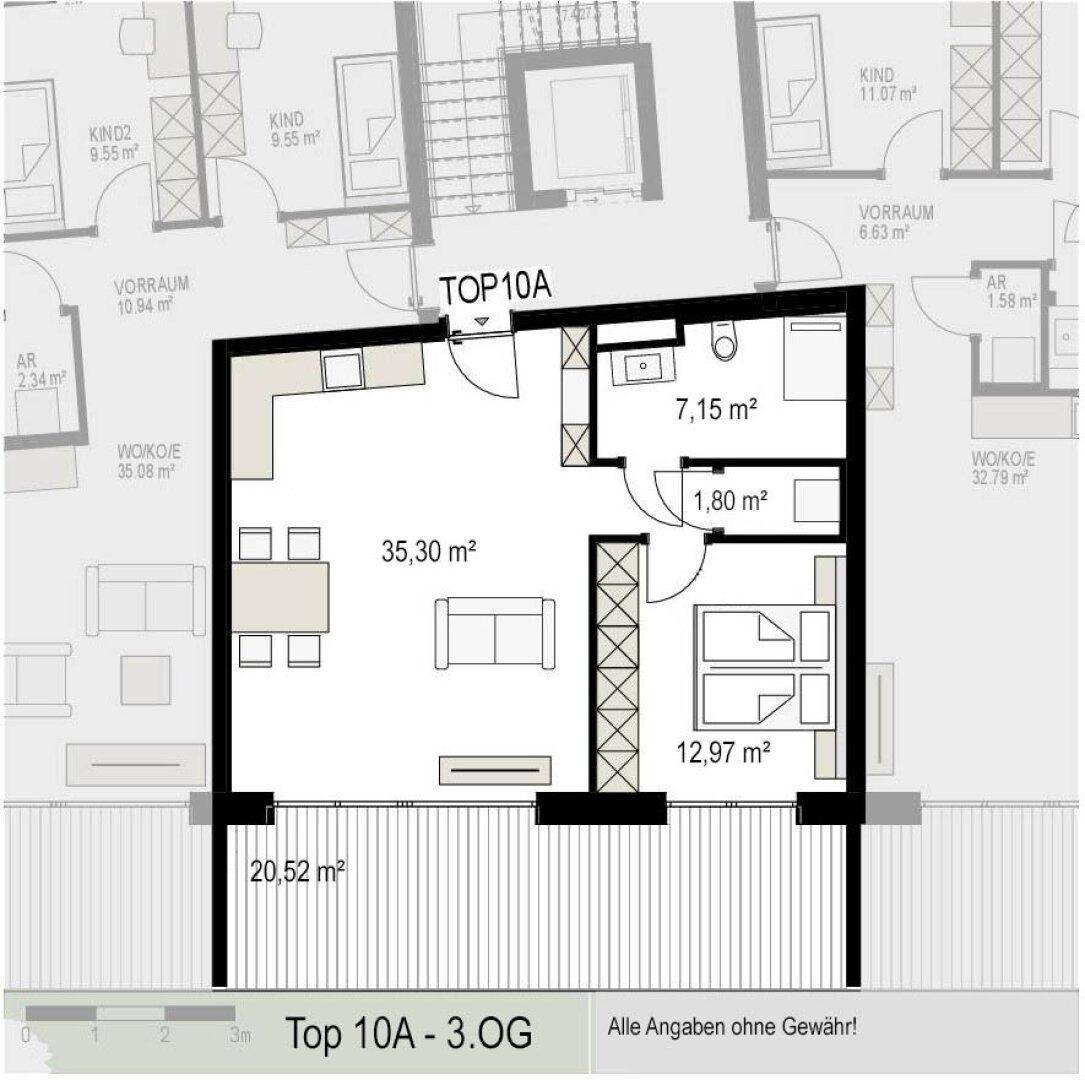 Grundriss Top 10A, Wohnbauprojekt Pro20+ Kufstein