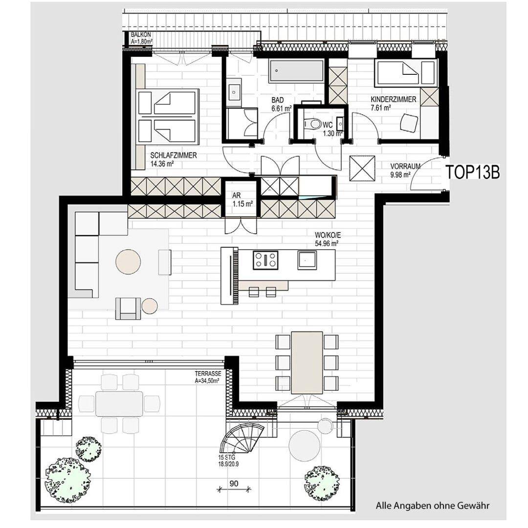Grundriss Top 13B, 3.26, Wohnung Dachgeschoß PRO20+ Kufstein