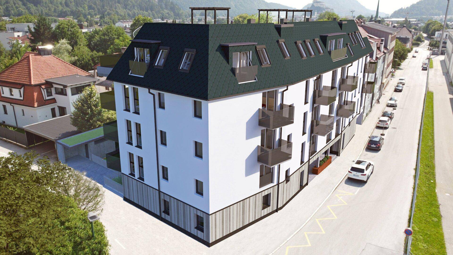Visualisierte Hausansicht von Norden, Neubau Erstbezug 3-Zimmer Dachgeschoß Kufstein