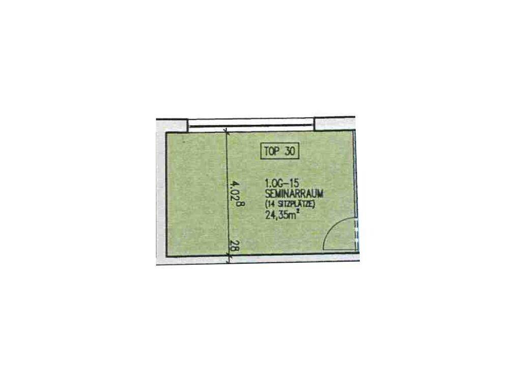 Grundriss eines Seminarraums mit den Maßen 4,02m x 6,05m und einer Fläche von 24,35m².