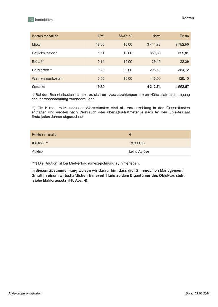 Kostenblatt Garelligasse 3 Top 11