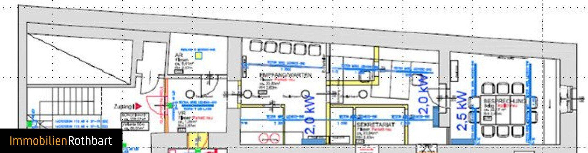 Detaillierter Grundriss mit Raumaufteilung und technischen Installationen.