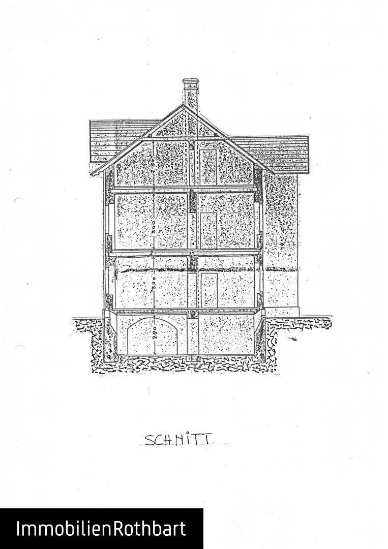 Architektonischer Schnittplan des Gebäudes zeigt die vertikale Struktur und Geschosse.