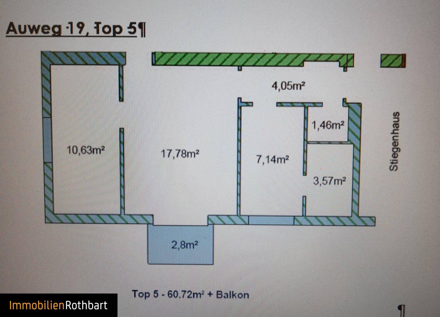 Grundriss der Wohnung Top 5 mit 60,72m² Wohnfläche und Balkon.