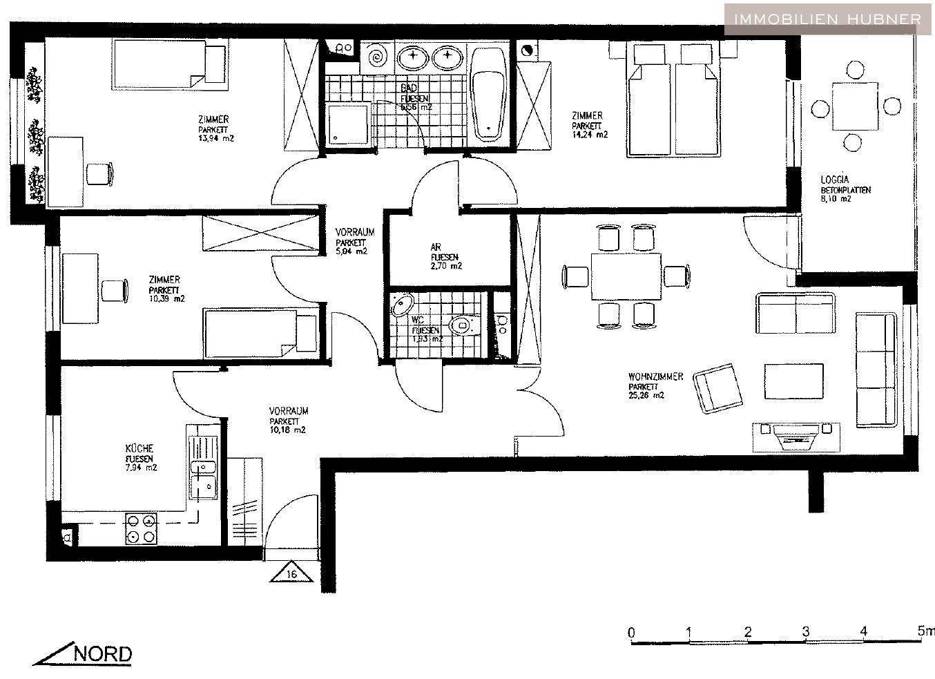 Detaillierter Grundriss der Wohnung mit Raumaufteilung und Flächenangaben in Quadratmetern.